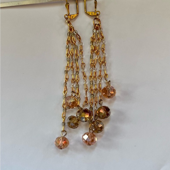 SOLD Vintage Swarovski Antique Rose, Gray, Clear Crystal Dangle Drop Earrings - Picture 2 of 16